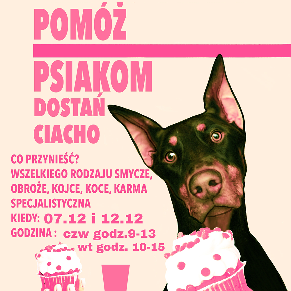Grafika z psem promująca akcję charytatywną